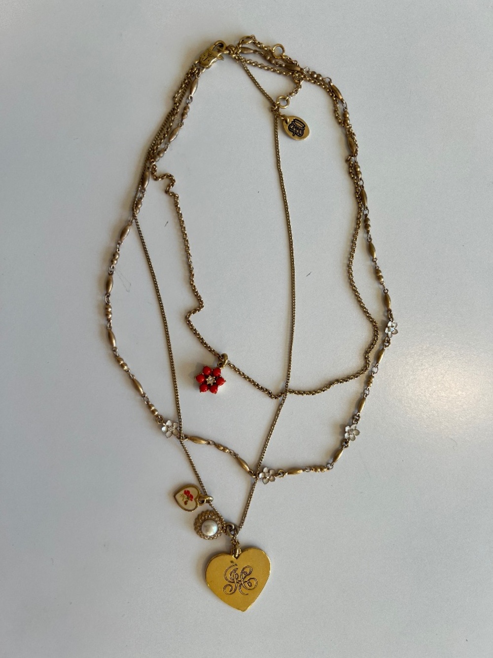 Juicy Couture Vintage Y2K Gold Multi-Strand Layered Charm Necklace JC Heart
